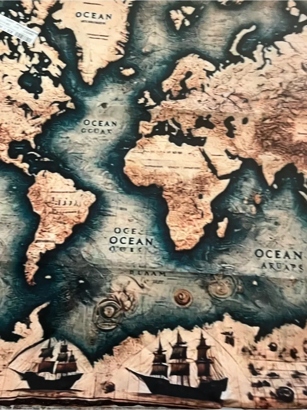 Vintage Style Ocean World Map Pillow Covers in Teal and Tan 24x24 (2)